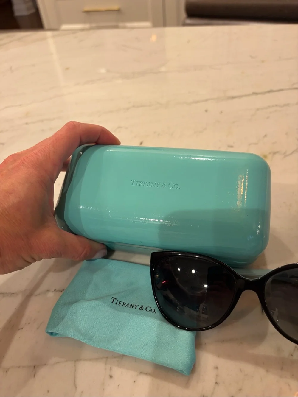 Tiffany & Co. Women’s Black Oversized Cat Eye Sunglasses with Tiffany Blue Case
